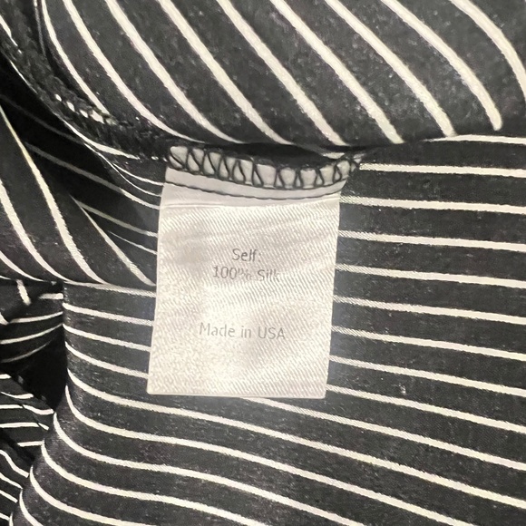 La Ligne Black and White Stripe Smocked Silk Midi Dress Tie Shoulder Size Small - Picture 5 of 7